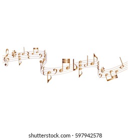 Wavy score with musical notes in vector format./Wavy musical score with notes vector element.