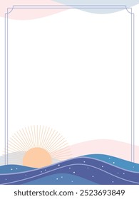 Wavy sea sunrise graphic image line border background illustration