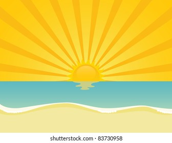 Wavy sea sunset or sunrise. EPS 8 CMYK with global colors vector illustration.