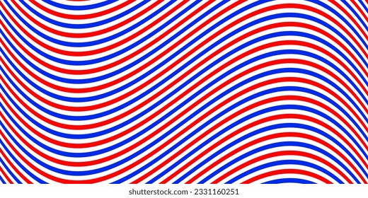 Wavy seamless barber shop pattern in red and blue stripes on a white background. Abstract vector background for men's haircut and shave salon design. Barbershop backdrop