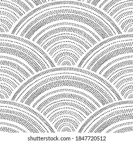 Wavy seamless black and white pattern. Seigaiha ornament in Japanese style. Doodle print polka dot. Vector illustration.