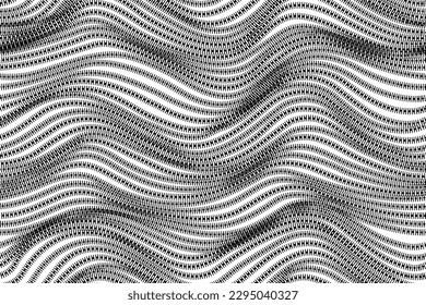 Patrón ondulado y sin fisuras. Impresión en blanco y negro con puntos y guiones. Fondo del vector abstracto