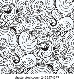 Wavy seamless pattern. Doodle background for fabric. Black and white