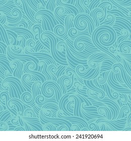 Wavy seamless pattern. Hand drawn curly background. Modern wallpaper. Sea waves. Vector illustration.