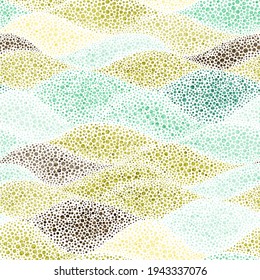 Wavy seamless pattern in pointillism style. Cute print for textiles, packaging. Patchwork ornament. Vector illustration.