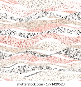 Wavy seamless pattern in polka dot style. Cute vintage summer print. Vector illustration.