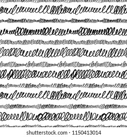 Wavy seamless pattern. Scribble geometric background. Ink illustration. Brush strokes. Ornament for wrapping paper. Monochrome design.