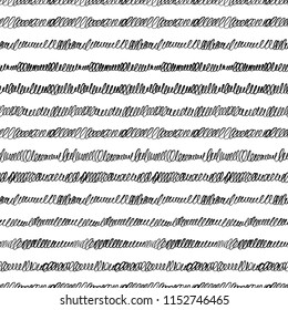 Wavy seamless pattern. Scribble geometric background. Ink illustration. Brush strokes. Ornament for wrapping paper. Monochrome design.