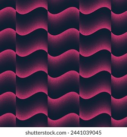 Wavy Seamless Pattern Trend Vector Noir Purple Psychedelic Abstract Background. Eccentric Pink Black Halftone Art Illustration. Repetitive Graphical Abstraction Bizarre Wallpaper Dot Work Texture