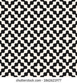 Wavy seamless pattern. Vector abstract liquid lines texture. Simple black and white background with curved waves, crosses, fluid shapes. Optical art. Stylish modern repeated design for decor, print