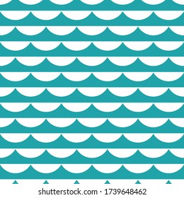 Textura ondulada sin costura con marea azul claro sobre fondo azul. Ilustración vectorial. Papel de pared marino. Fondo marino. Patrón de verano