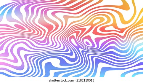 Wavy Seamless Trippy Pattern with Gradient. Abstract Vector Swirl Backgrounds. 1970 Aesthetic Textures with Flowing Waves