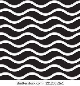 Wavy seamless vector pattern. Black, gray and white minimalist background. Abstract horizontal design.