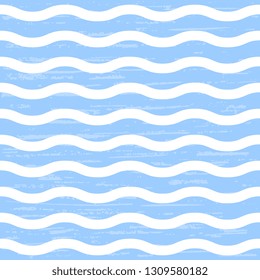 Wavy seamless vector pattern. Colored blue background with white waves for textiles, surface packaging, packaging design.
