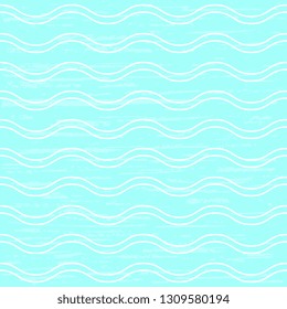 Wavy seamless vector pattern. Colored turquoise background with white waves for textiles, surfaces, packaging, packaging design.
