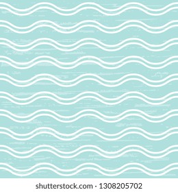 Wavy seamless vector pattern. Sea-colored blue background with white waves for textiles, surfaces, packaging, packaging design.
