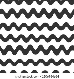 Wavy shabby paint drawn lines. seamless funny  texture with black rolling lines on white background. Vector illustration. Marine wallpaper. Sea chevron backdrop