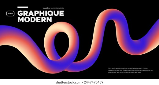 Wavy shape with Colorful Gradient on blackground. Vector illustration.