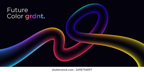 Wavy shape with Colorful gradient on black background. Vector creative illustration.