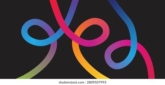 Wavy shape with colorful rainbow design modern background. Futuristic Bright Gradient Wavy Stripes Minimal Vector Artwork for creative covers, dynamic layer template.