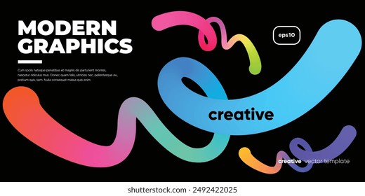 Wavy shape with gradient colors on black background. Vector illustration.