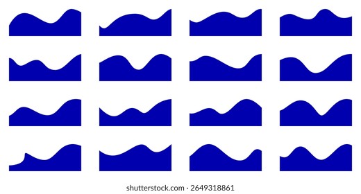 Design de cabeçalho de forma ondulada. Borda de banner abstrata, separador de site curva. Divisor da linha da onda inferior, modelo de quadro de página. Elemento superior gráfico de seção da Web, layout moderno azul simples. Espaço branco bg