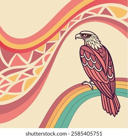 Wavy Shape Vector Illustration with Eagle Bird. Wavy Shape Vector with Eagle – Dynamic Abstract Illustration, Modern Bird Silhouette, Patriotic Symbol