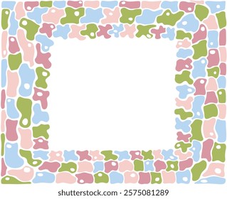 Wavy shapes frame. Rectangle shape border. Vector doodle squiggle aesthetic banners. Funky geometric abstract shapes. Empty space for text or picture. Pastel colors