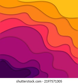 Wavy shapes, lines, curvilinear multi-colored stripes. Abstract rectangular background. colored paper effect with shadow