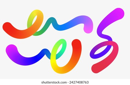 Formas onduladas con colores Rainbow aislados en blanco. Ilustración vectorial. 