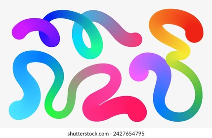 Formas onduladas con colores Rainbow aislados en blanco. Ilustración vectorial. 