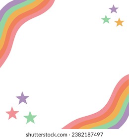 Wavy Shapes Rainbow And Stars Design Background In Pastel Colors. Perfect For Banner, Blog Post, Social Media