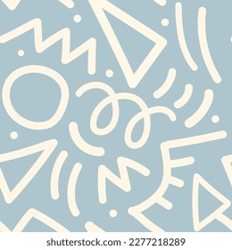 Wavy shapes and swirling strokes. Vector seamless pattern. Attractive design, children's doodles, suitable for a general background.