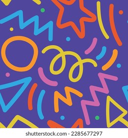Wavy shapes and swirling strokes. Vector seamless pattern. Attractive design, children's doodles, suitable for a general background.	