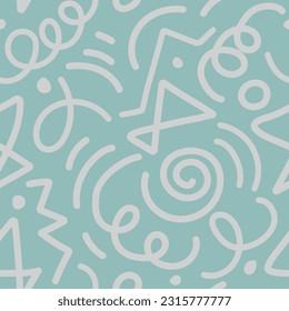 Wavy shapes and swirling strokes. Vector seamless pattern. Attractive multi-colored design, children's doodle lines, suitable for general background illustrations.