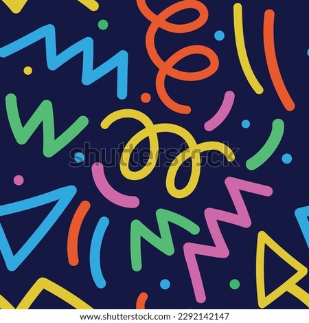 Wavy shapes and swirling strokes. Vector seamless pattern. Attractive multi-colored design, children's doodle lines, suitable for general background illustrations.