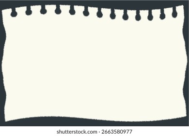 Una hoja ondulada de papel con perforaciones en espiral superiores y bordes rizados, lista para notas o notas.