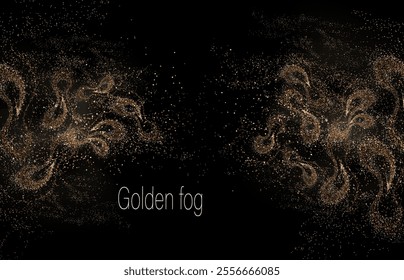 Wavy shiny curly gold mosaic on black background.