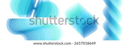 A wavy signal waveform. Set of various overlapping elements. Abstract geometric design. Torus. Parallelepiped. Vector illustration for banners, placards, posters or flyers. 