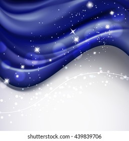 wavy silky blue background with sparkling particles. vector