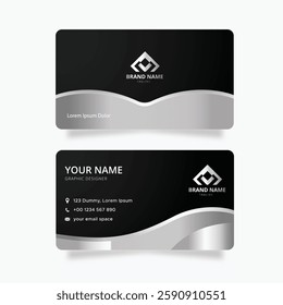 wavy silver business card with metal shapes
