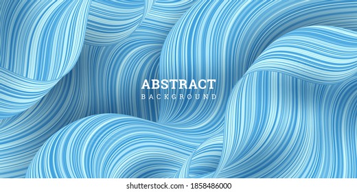 Fondo 3D ondulado azul cielo. Ilustración vectorial rayas deformadas. Tela de drenaje a rayas. Banner festivo con líneas de flujo. Textura a rayas. Decoración elegante Cartel de diseño de lujo, tapicería.