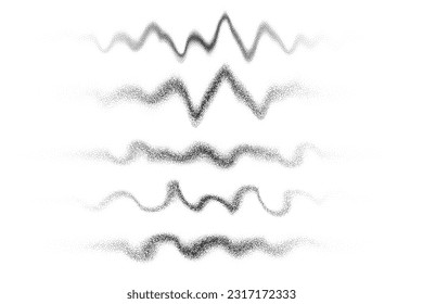 Efecto de humo ondulado. Viento y spray con textura de polvo. Nubes gradientes. Nublador de soplo. Colección de vectores.