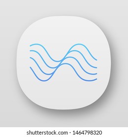 Wavy sound lines app icon. UI/UX user interface. Music rhythm, melody wave. Soundtrack playing waveform. Synergy, energy flow sign. Web or mobile applications. Vector isolated illustration