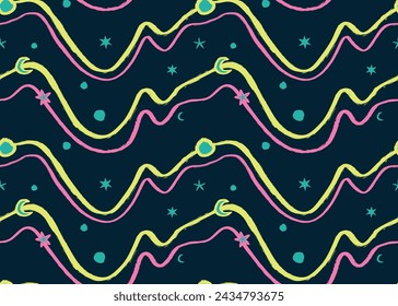 Wavy space lines seamless pattern