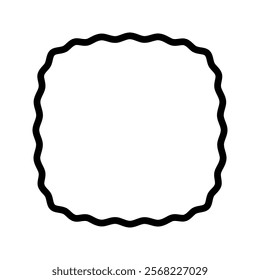 Wavy squircle or square frame with rounded borders. Simple geometric shape with curvy edges isolated on white background. Blank tag or box template with empty space. Vector graphic illustration.