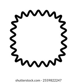 Wavy squircle or square with rounded borders. Simple geometric wiggly shape isolated on white background. Blank tag or box template with empty space. Vector graphic illustration.