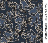 Wavy stains and spots on dark water seamless pattern. Acrylic sinuous lines of oil or gasoline