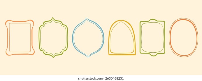 Wavy stamp frame set, vector hand drawn curved borders, abstract wiggle empty wavy curly monograms cadres kit. Minimalist squiggle scribble swirl design elements. Isolated. Vector illustration.