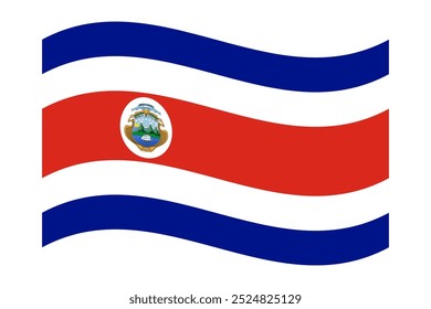 Wellenförmige Flagge von Costa Rica einzeln auf transparentem Hintergrund. Flagge der Republik Costa Rica. Vektorgrafik